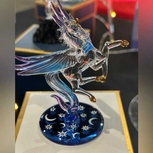 Glass Baron Crystal Pegasus Figurine with Blue and Gold Accents - Picture 4 of 4